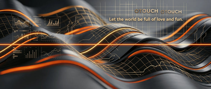 The official banner for the OTOUCH 2026 Male Pleasure Technology Trends Report features a black and orange interwoven design with fluid, tech-inspired lines.