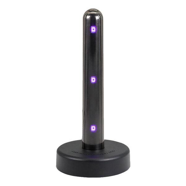 OTOUCH auto-heating rod for masturbator – front view with purple UV sterilization LEDs on black body