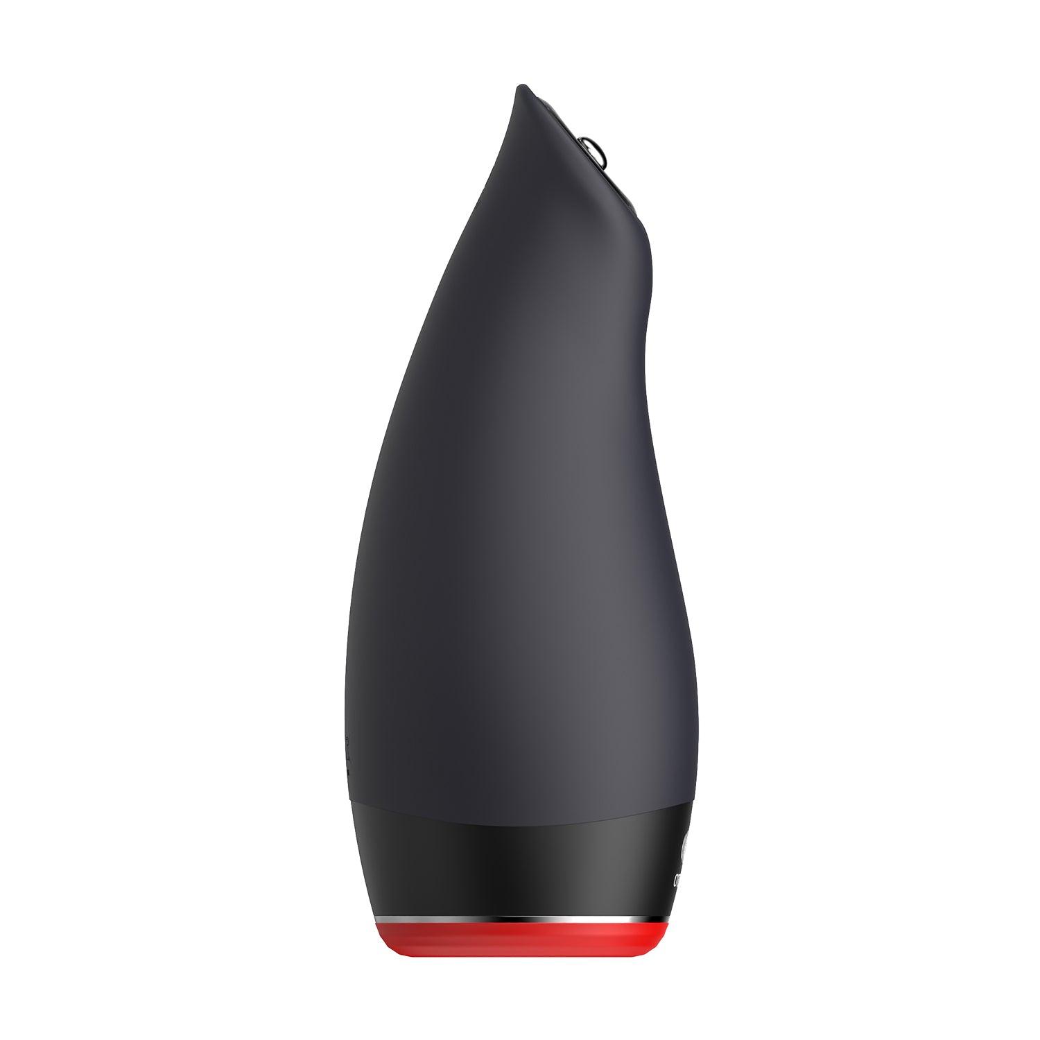 OTOUCH Pleasure Engine 3-in-1 masturbator side profile showing premium curved matte black silicone body with red heating base accent