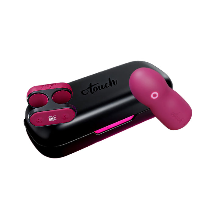 OTOUCH YU BattleHelm male pleasure set – open wireless charging case with pink fingertip vibrator and vibrating extender