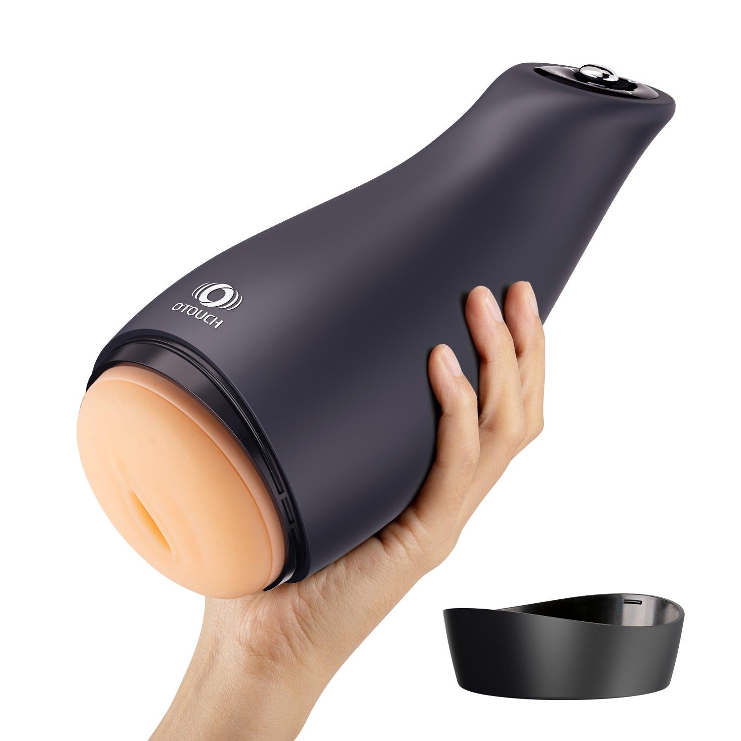 Hand holding a black and peach-colored product with 'Otouch' branding on a white background
