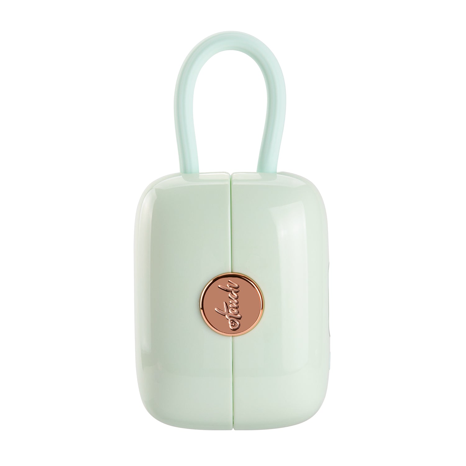 OTOUCH LOUIS mint green luxury handbag design vibrator front view showing unique privacy clamshell case and rose gold OTOUCH emblem
