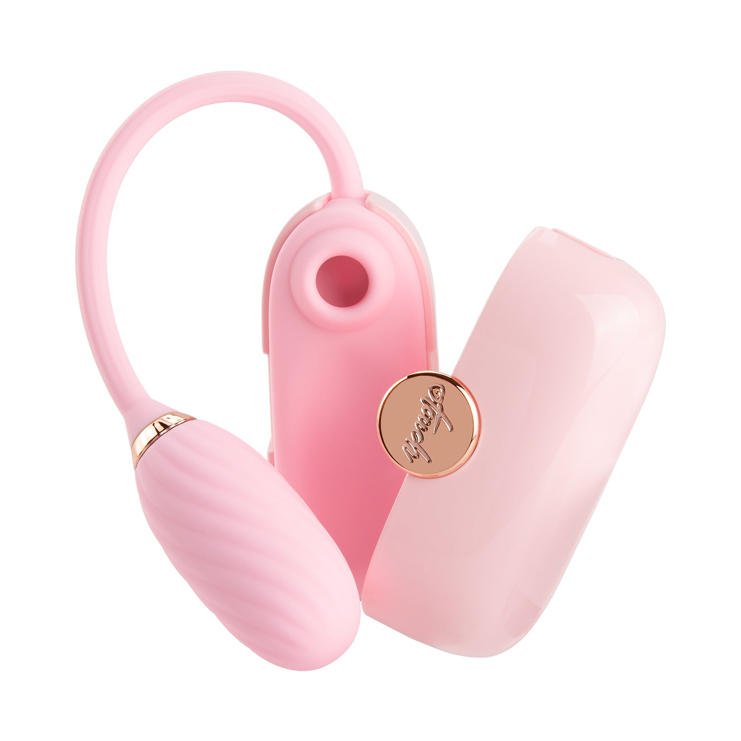 OTOUCH LOUIS pink vibrator disassembled showing clitoral suction head G-spot vibrating egg and protective clamshell cover