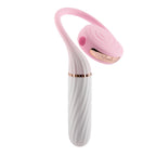 OTOUCH Lollipop pink clitoral suction and vaginal pulsation vibrator shown in use position with suction head angled upward and pulsation stick positioned for dual stimulation
