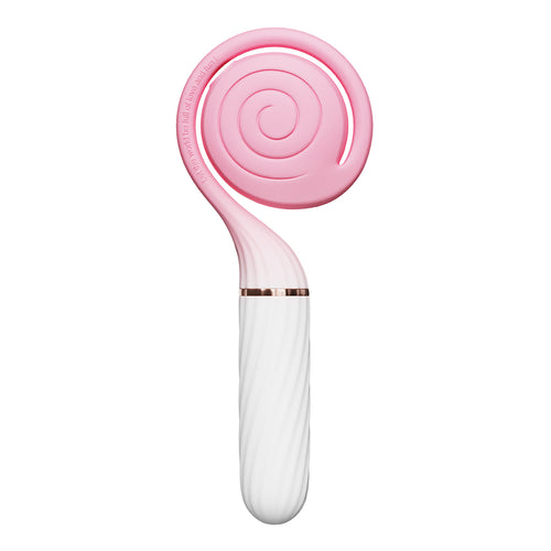 OTOUCH Lollipop pink dual stimulation vibrator showing spiral clitoral suction head and white ribbed vaginal pulsation massage stick with rose gold accent
