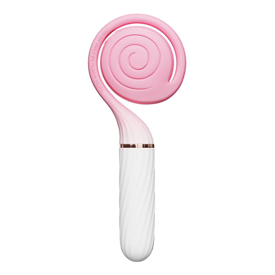 OTOUCH Lollipop pink dual stimulation vibrator showing spiral clitoral suction head and white ribbed vaginal pulsation massage stick with rose gold accent