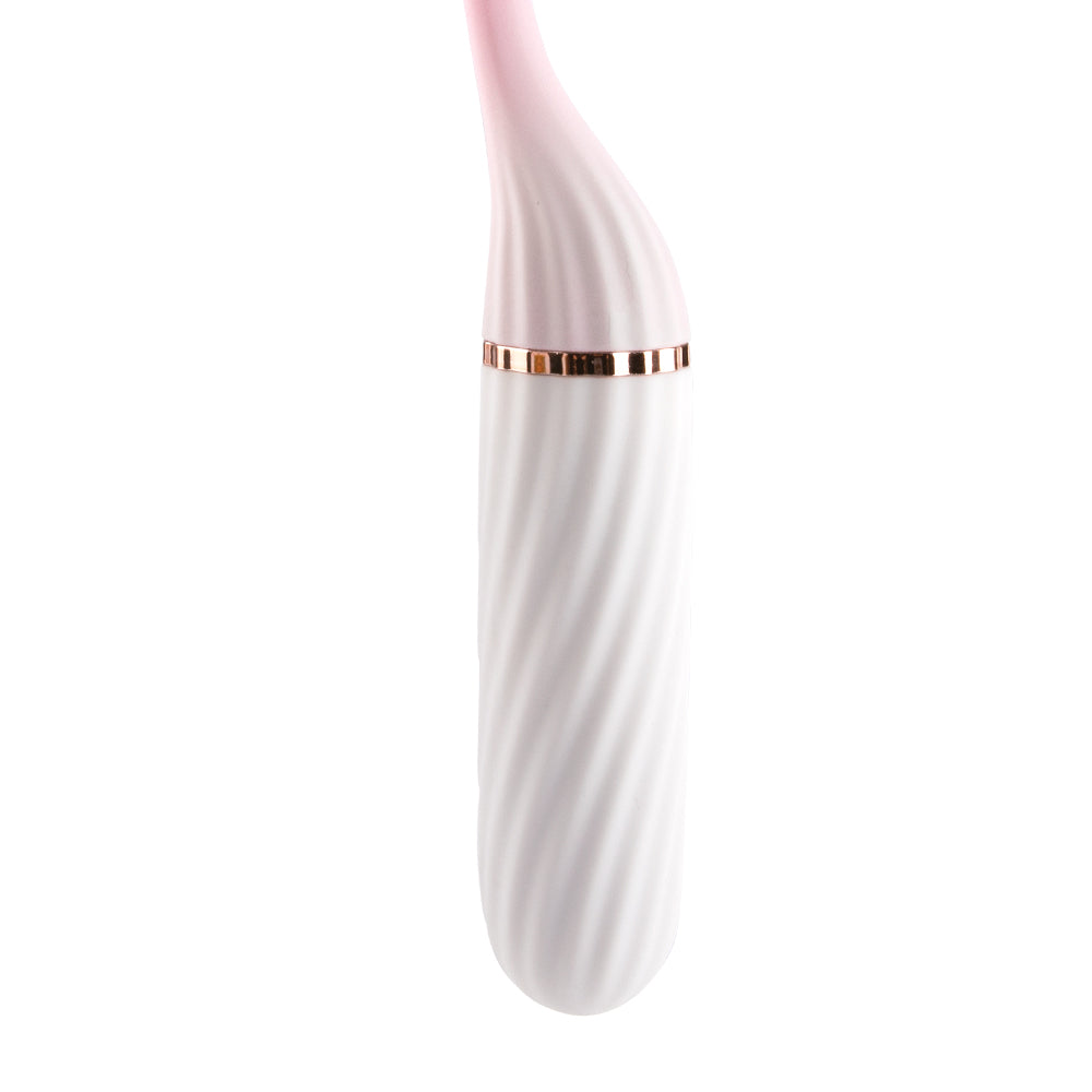 OTOUCH Lollipop white ribbed vaginal pulsation massage stick close-up showing spiral silicone texture and rose gold accent ring for internal stimulation