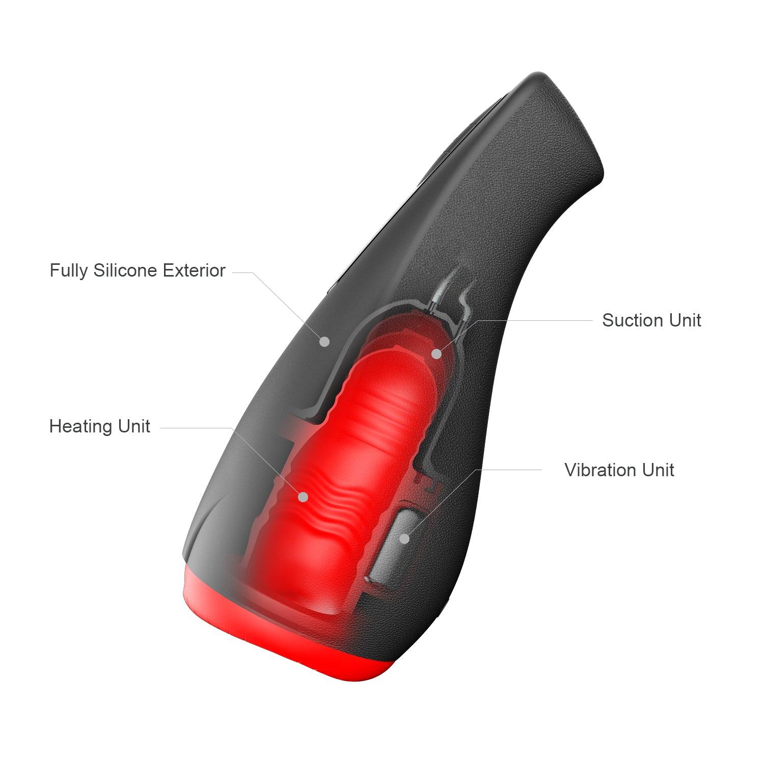OTOUCH AIRTURN 2 Heating Suction Male Masturbator cutaway view showing internal heating unit, suction unit and vibration unit