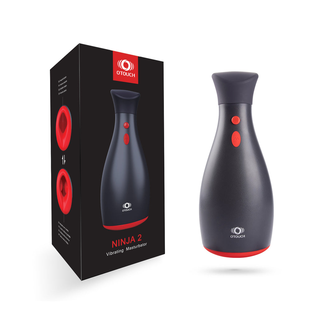 OTOUCH NINJA 2 vibrating inflatable masturbator with original black luxury retail packaging box showing product name and features
