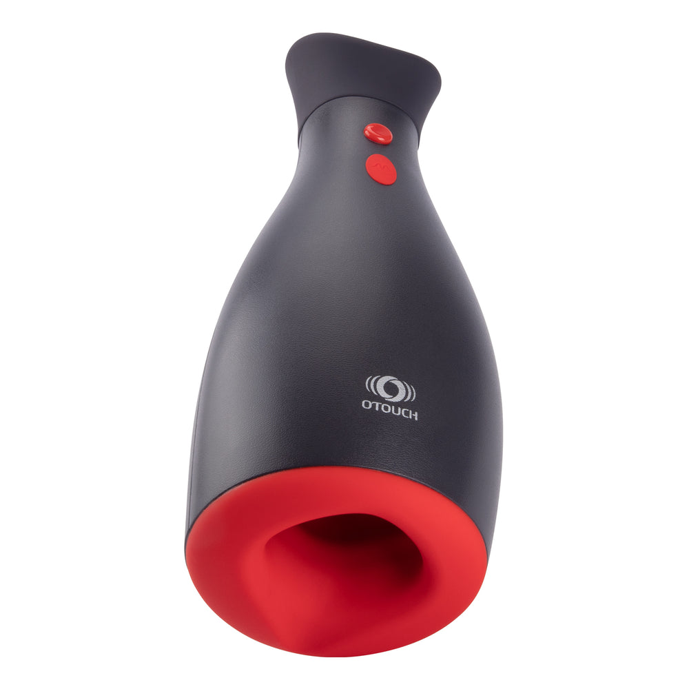 OTOUCH NINJA 2 inflatable vibrating male masturbator three-quarter view showing full matte black body red silicone base and control buttons