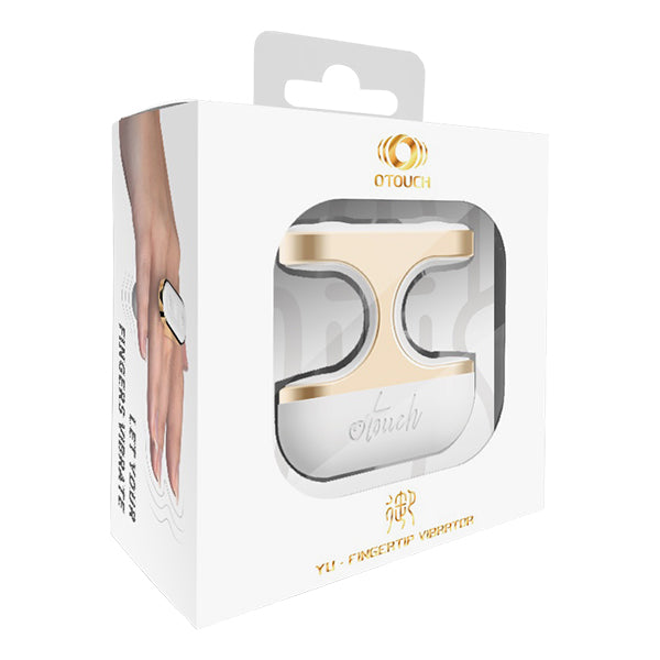 White and gold retail packaging box for the YU wearable finger vibrator