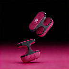 OTOUCH YU BattleHelm set – YU fingertip vibrator remote and BattleHelm U-shaped extender separated, floating on pink background